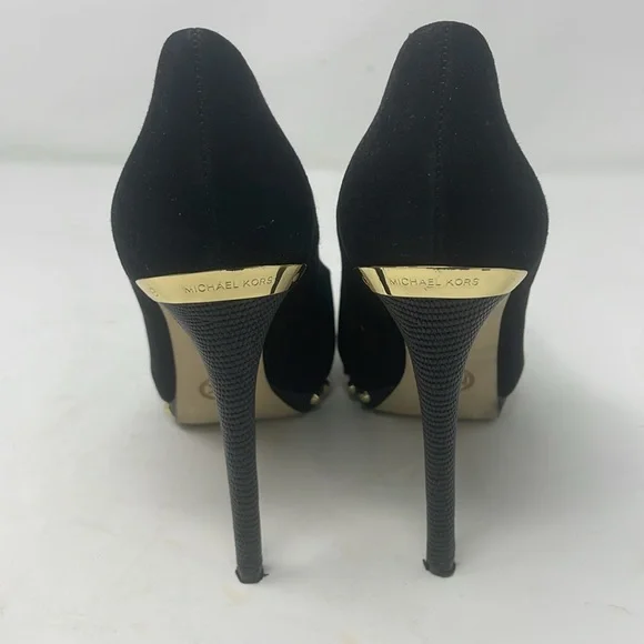 Michael Kors Black Suede Pumps with Gold Accents Size 7.5 Excellent Condition - Picture 5 of 16